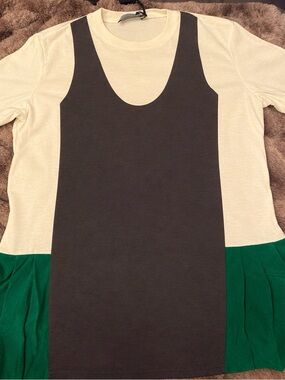 Prada white, Charcoal & Green Colorblock Layered Tee